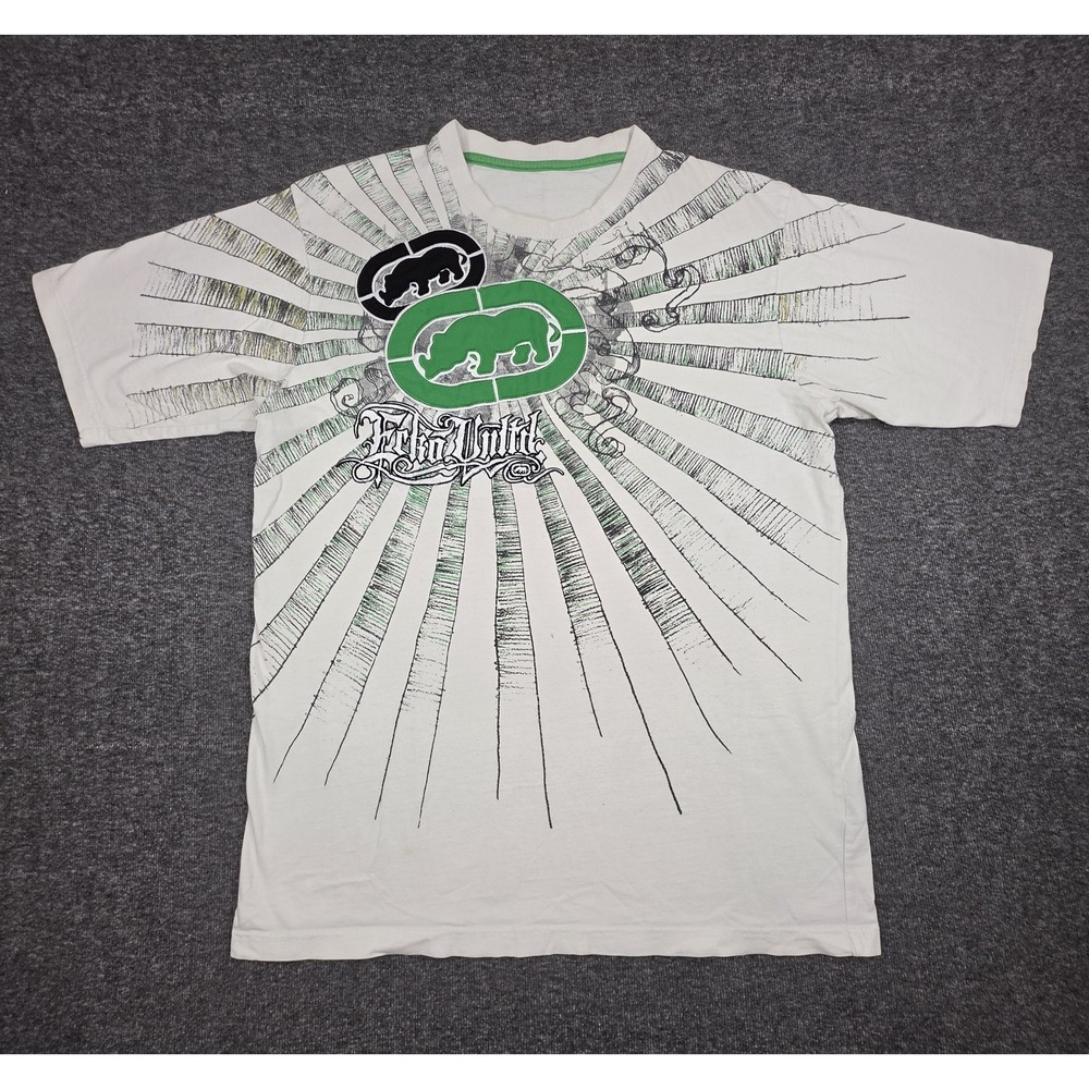Ecko Unltd T-Shirt Size XL Y2K Rhino Embroidered Logo AOP